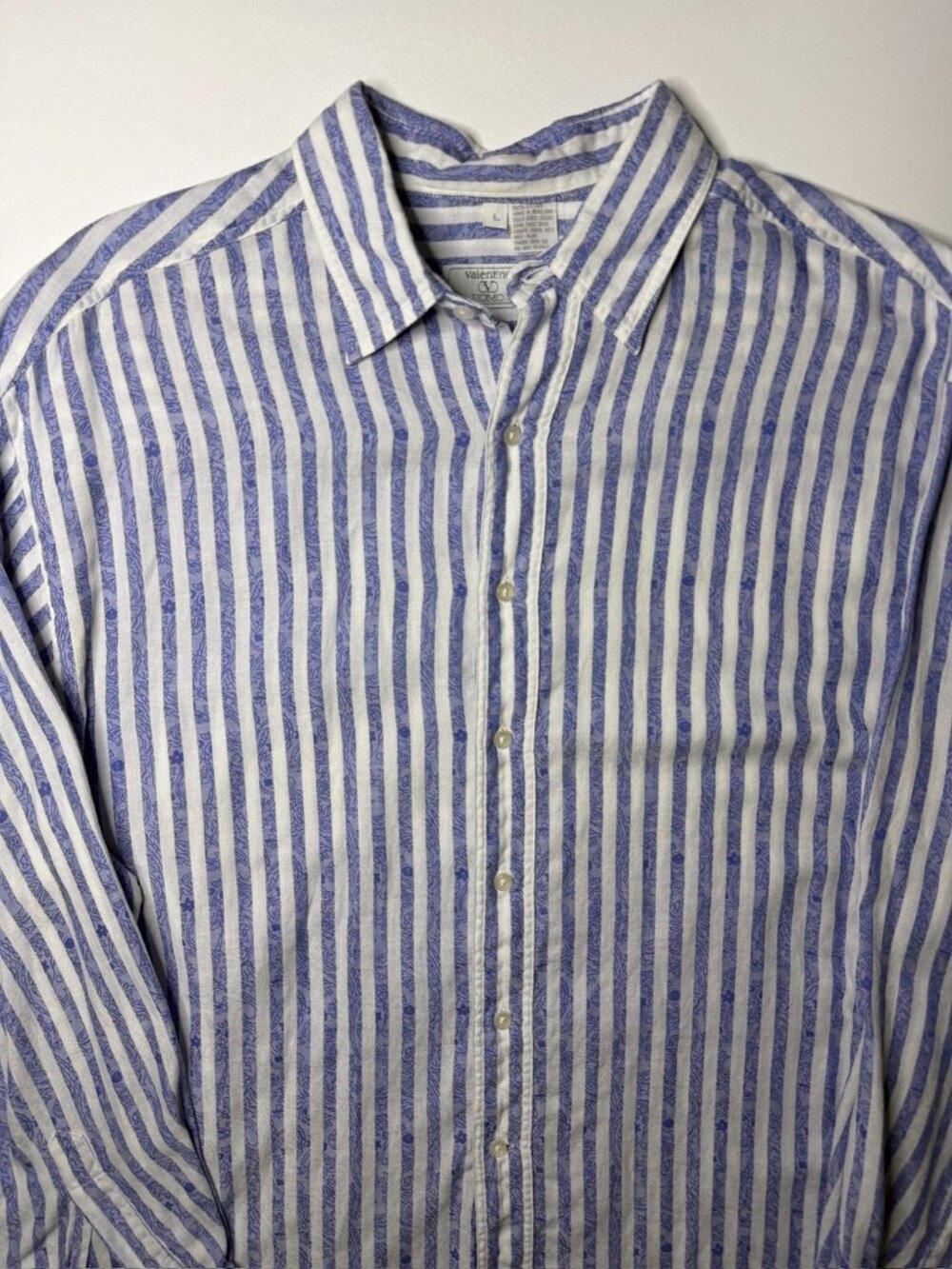 Vintage Valentino Uomo Shirt L Linen Cotton Grid Button Down Beach Summer